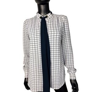 MICHAEL‎ KORS Grid Print Tie Neck Long Sleeve Blouse XS